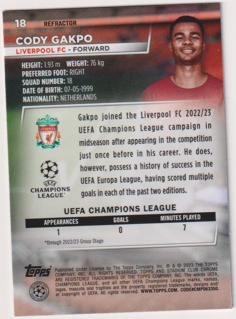 Topps Stadium Club Chrome 2023-24 Cody Gakpo Liverpool FC Parallel Refractor – Bild 2