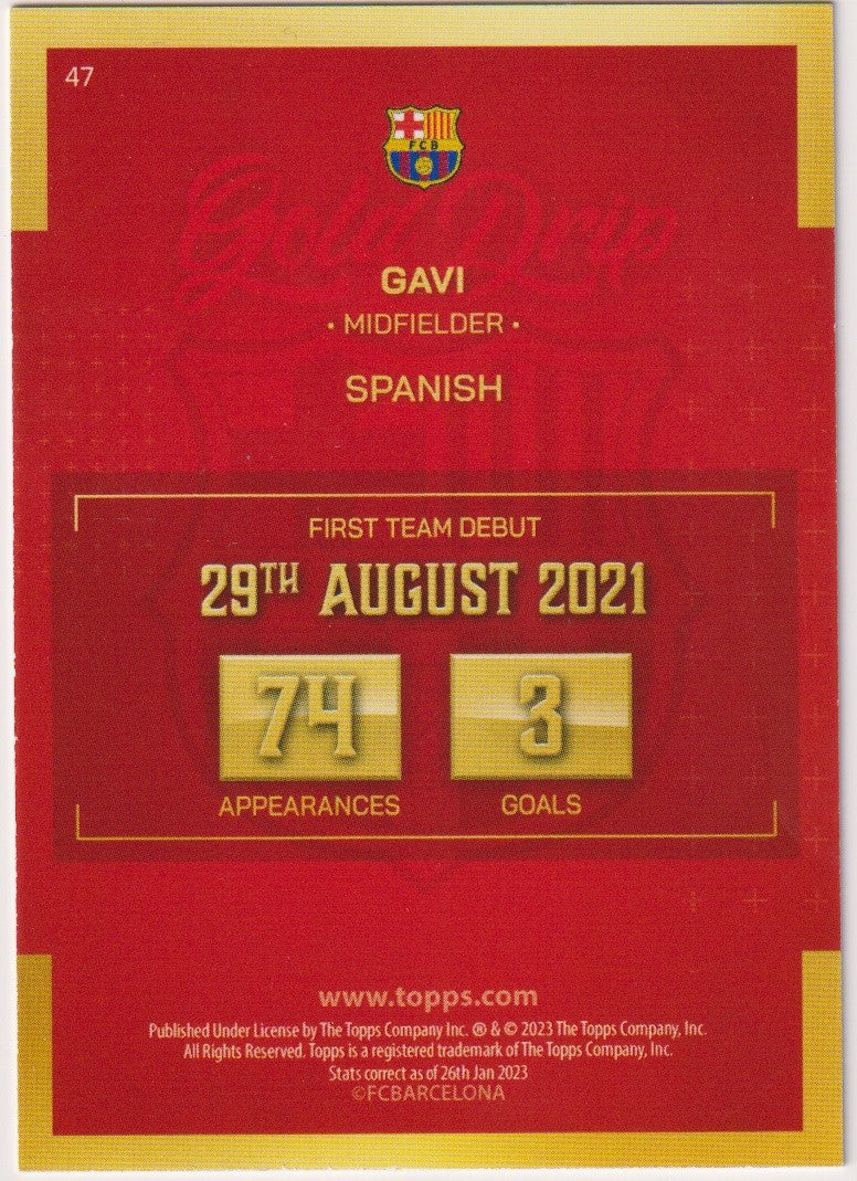 Topps 2021-22 Gavi Fc Barcelona Gold Drip Parallel Rare 47 – Bild 2