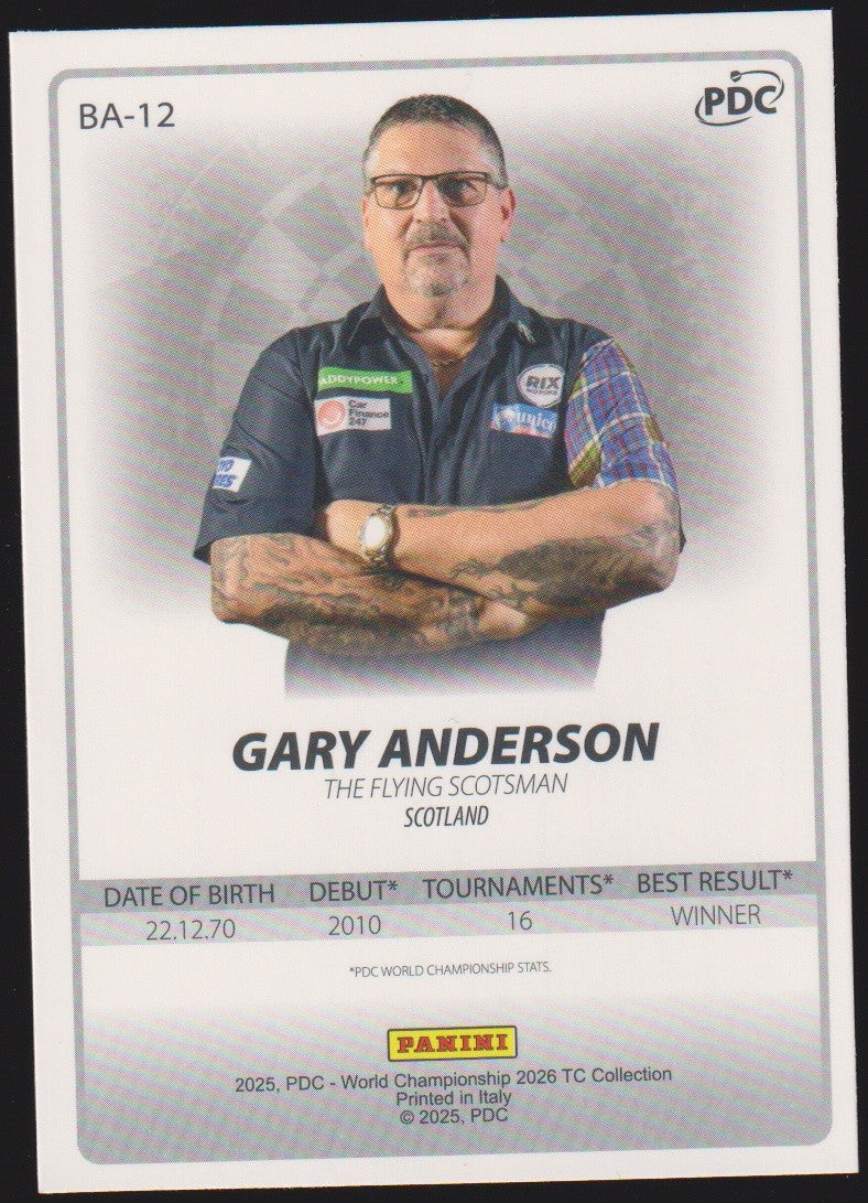 Panini PDC World Championship 2026 Gary Anderson Refractor Parallel – Bild 2