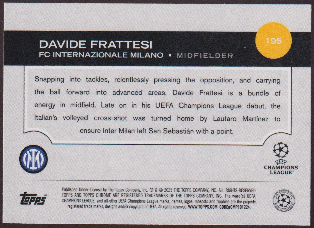 Topps Chrome 2024-25 Davide Frattesi FC Internazionale Milano Parallel Refractor – Bild 2