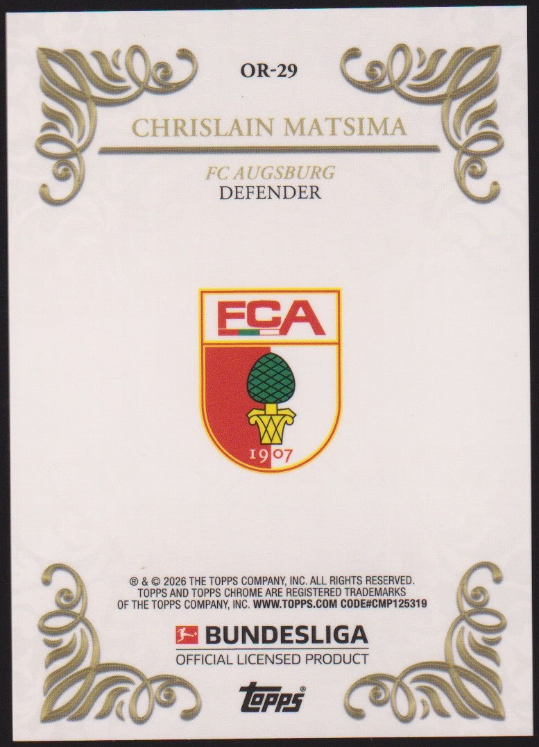 Topps Chrome 2025-26 Chrislain Matsima FC Augsburg Parallel 10/99 Refractor – Bild 2