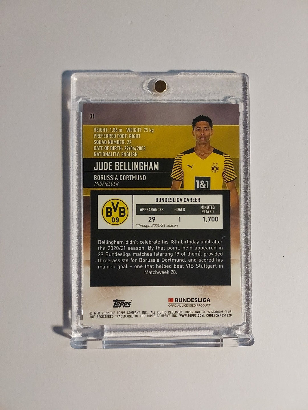 Topps Stadium Club Chrome 2021-22 Jude Bellingham Dortmund Parallel Ultra Rare – Bild 2