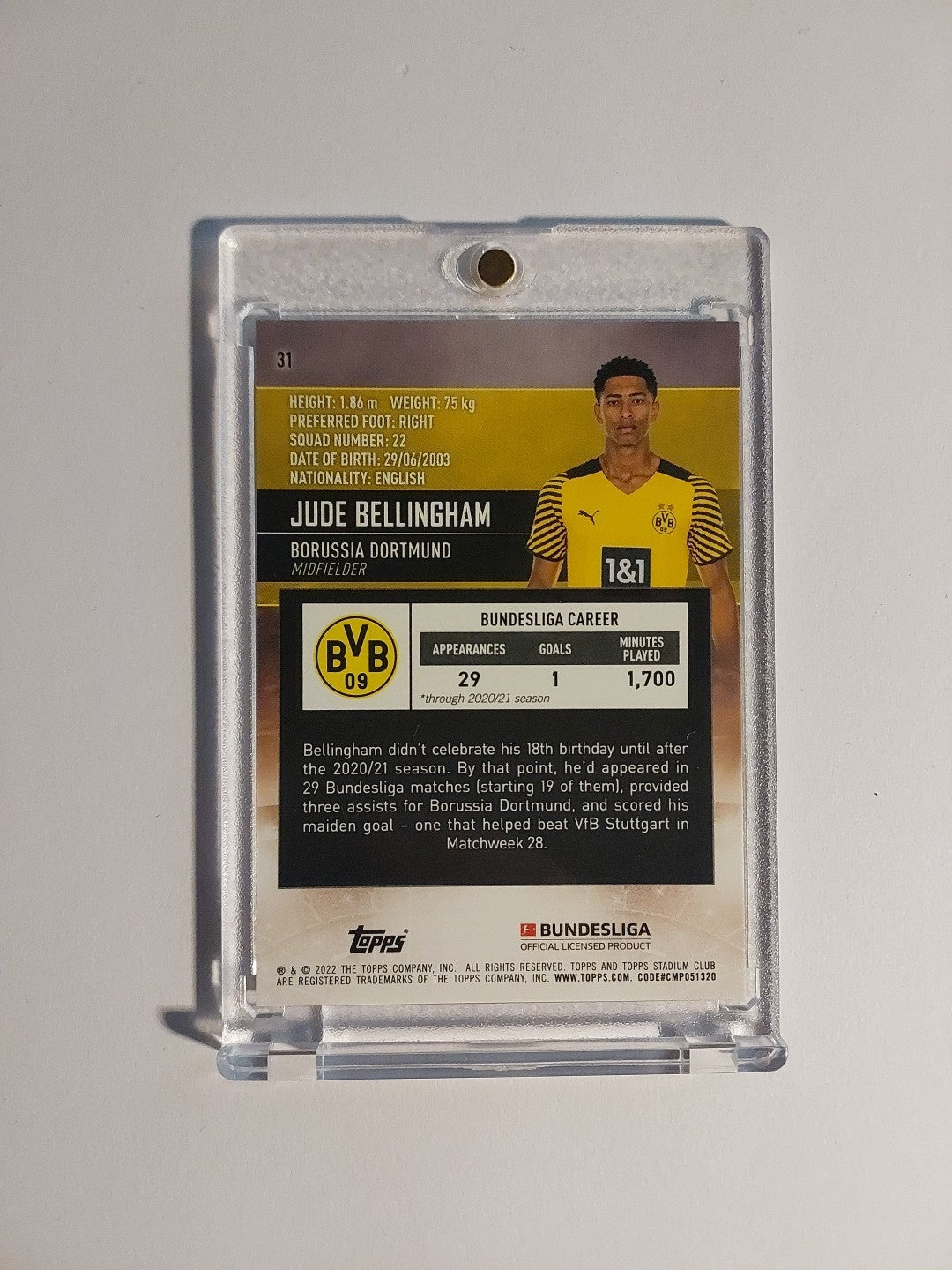 Topps Stadium Club Chrome 2021-22 Jude Bellingham Dortmund Parallel Ultra Rare – Bild 2