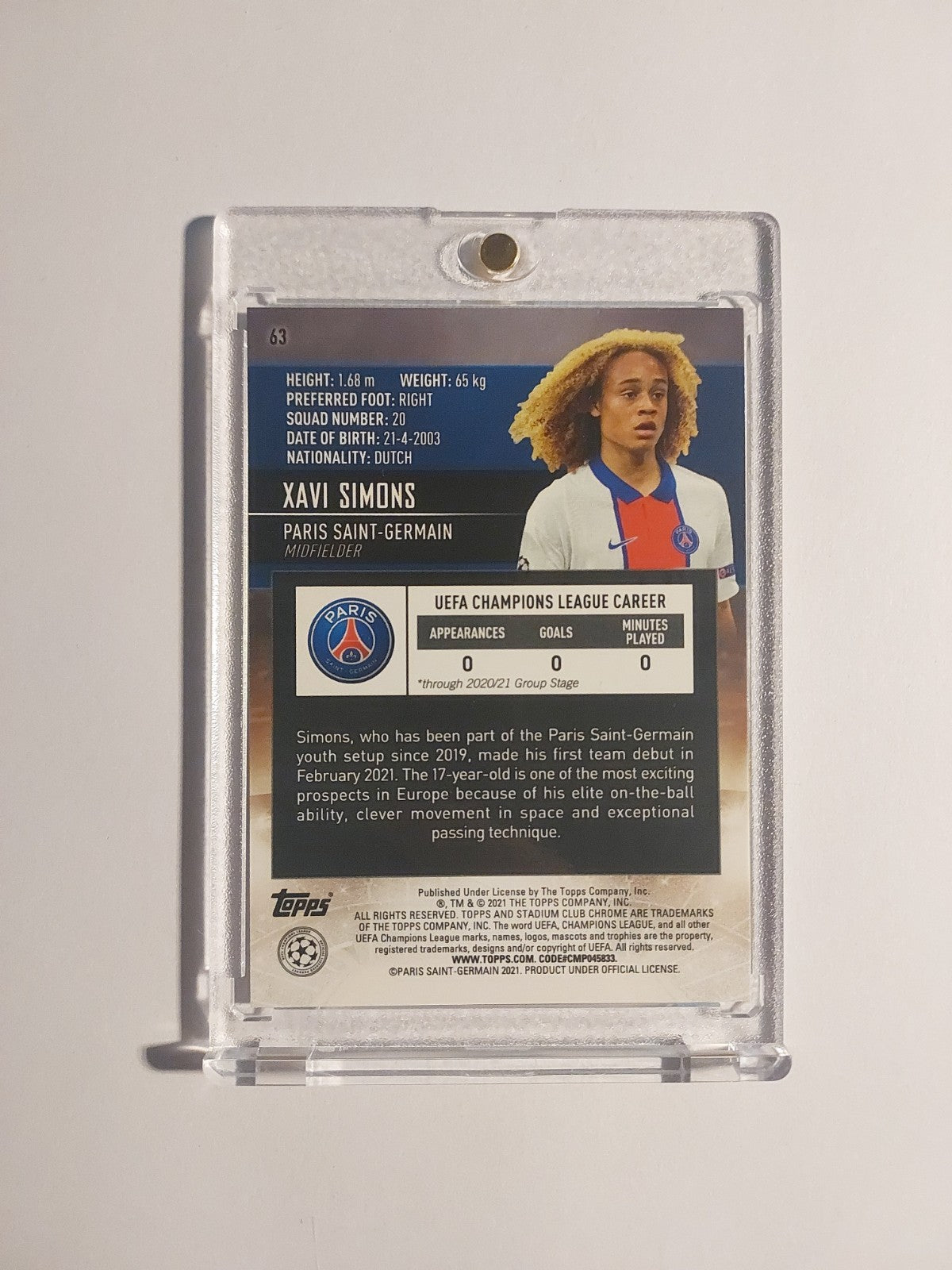 Topps UCC Chrome 2020-21 Xavi Simons Rookie Paris Saint-Germain Parallel Rare – Bild 2
