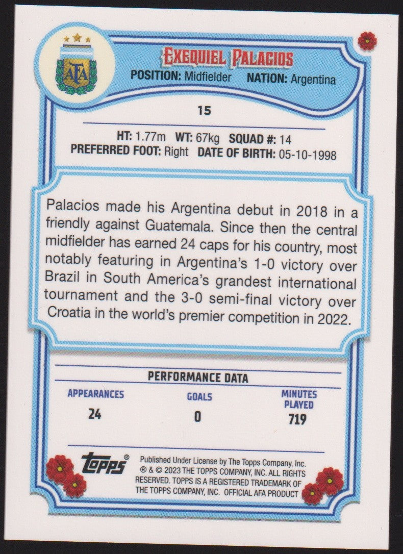 Topps 2022-23 Exequiel Palacios Argentinien Parallel Rare Nr. 15 – Bild 2