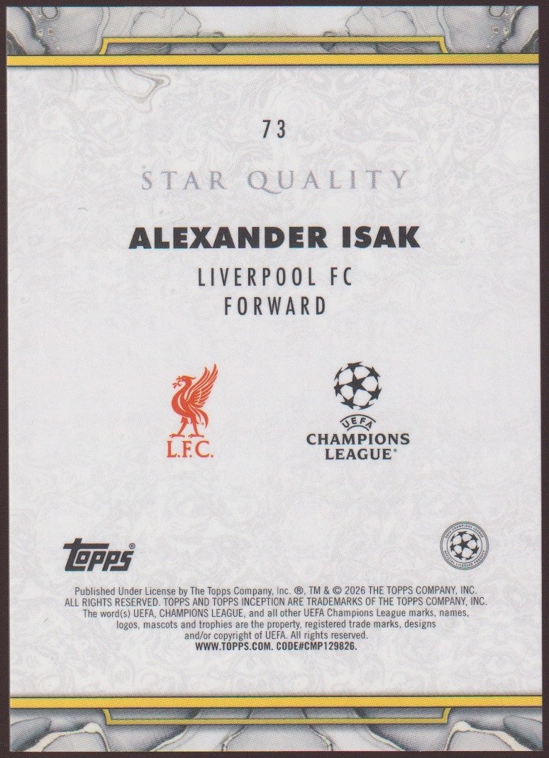 Topps Inception 2025-26 Alexander Isak Liverpool FC Parallel 34/75 Rare – Bild 2