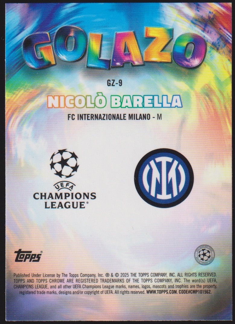 Topps Golazo 2024-25 Nicolò Barella FC Internazionale Milano Parallel Rare – Bild 2
