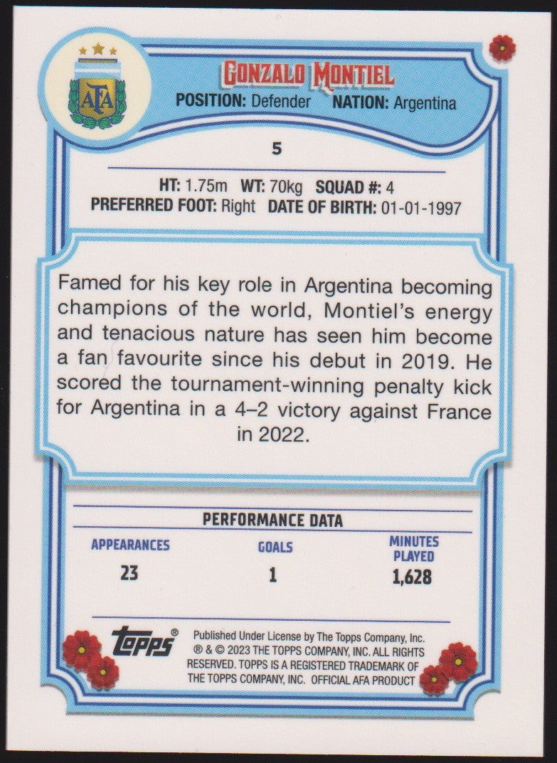 Topps 2022-23 Gonzalo Montiel Argentina Parallel Rare – Bild 2