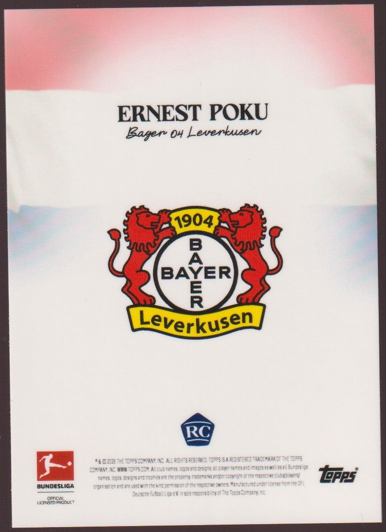 Topps Bundesliga 2025-26 Ernest Poku Bayer 04 Leverkusen Parallel 28/50 Rookie – Bild 2
