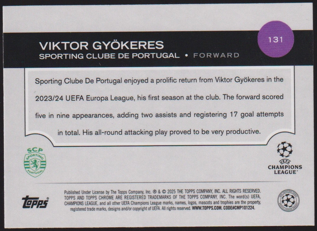 Topps Chrome 2023-24 Viktor Gyökeres Rookie Sporting Clube de Portugal Parallel – Bild 2