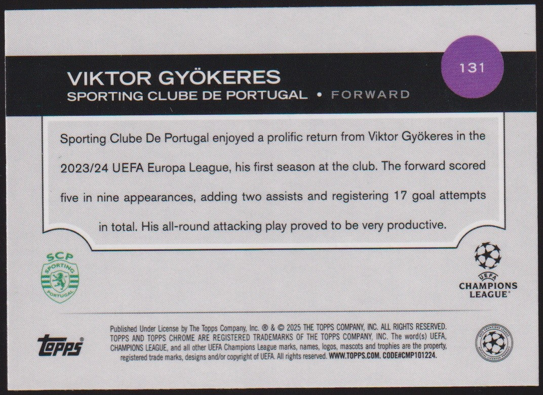 Topps Chrome 2023-24 Viktor Gyökeres Rookie Sporting Clube de Portugal Parallel – Bild 2