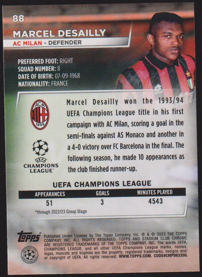 Topps Stadium Club Chrome 2022-23 Marcel Desailly AC Milan Parallel Rare – Bild 2