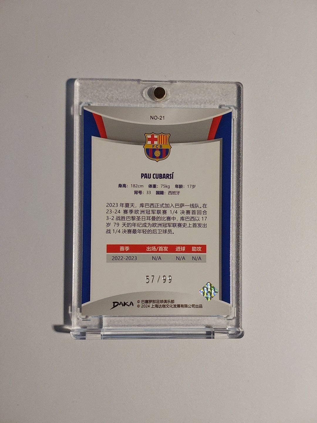 Daka Holocene 2023-24 Pau Cubarsi Barcelona Spanien Parallel 57/99 Rookie Rare – Bild 2
