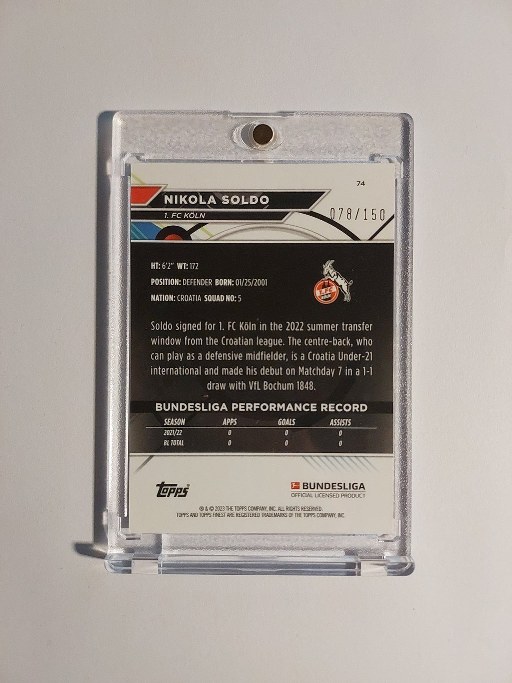 Topps Finest Bundesliga 2022-23 Nikola Soldo Fc Köln Parallel 78/150 Rookie Rare – Bild 2