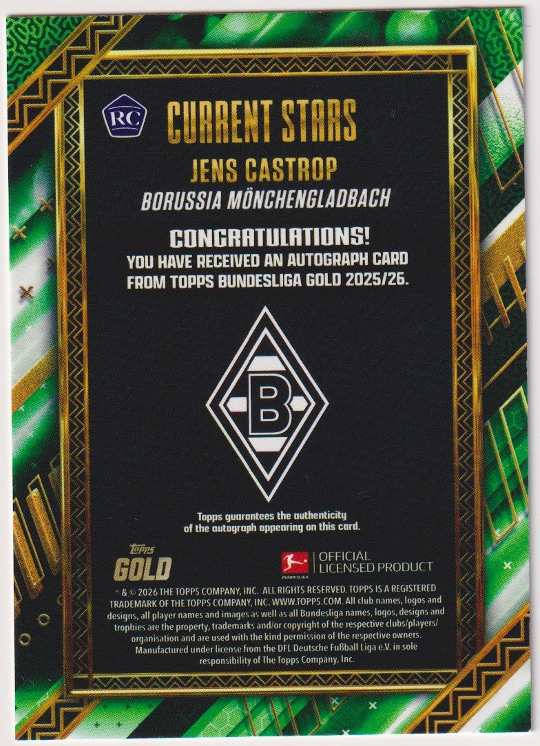 Topps Gold 2025-26 Jens Castrop Auto Mönchengladbach Parallel 54/75 Refractor RC – Bild 2
