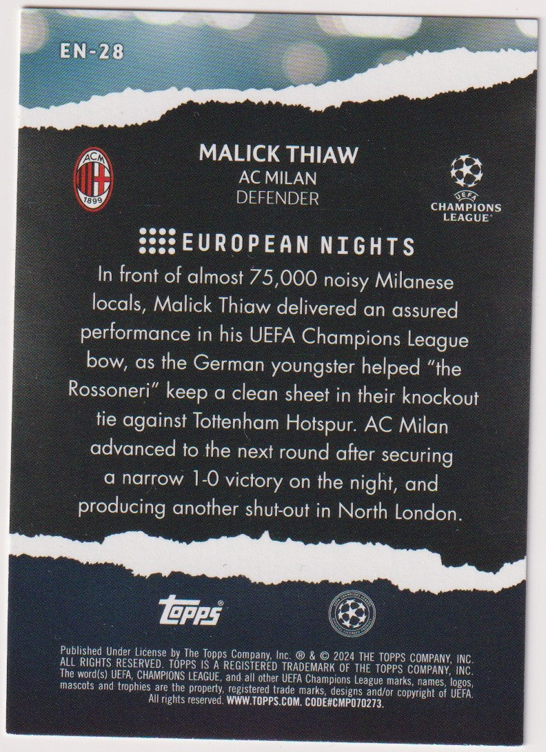 Topps European Nights 2024-25 Malick Thiaw AC Milan Parallel Rare Nr. EN-28 – Bild 2