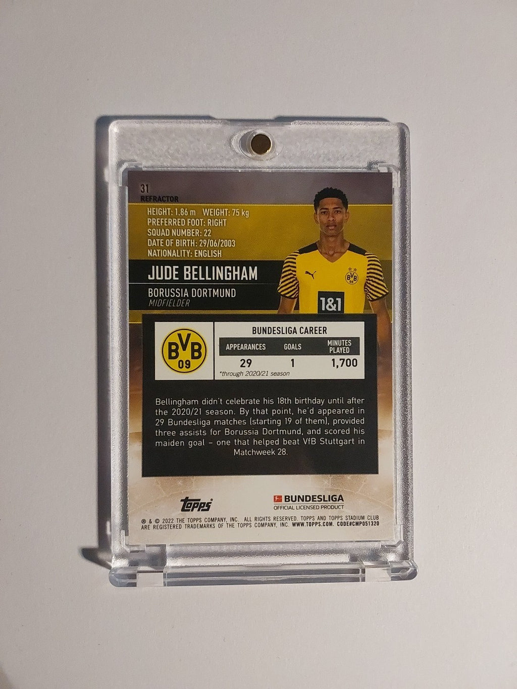 Topps Stadium Club 2021-22 Jude Bellingham Dortmund Parallel Refractor Rare Hit – Bild 2