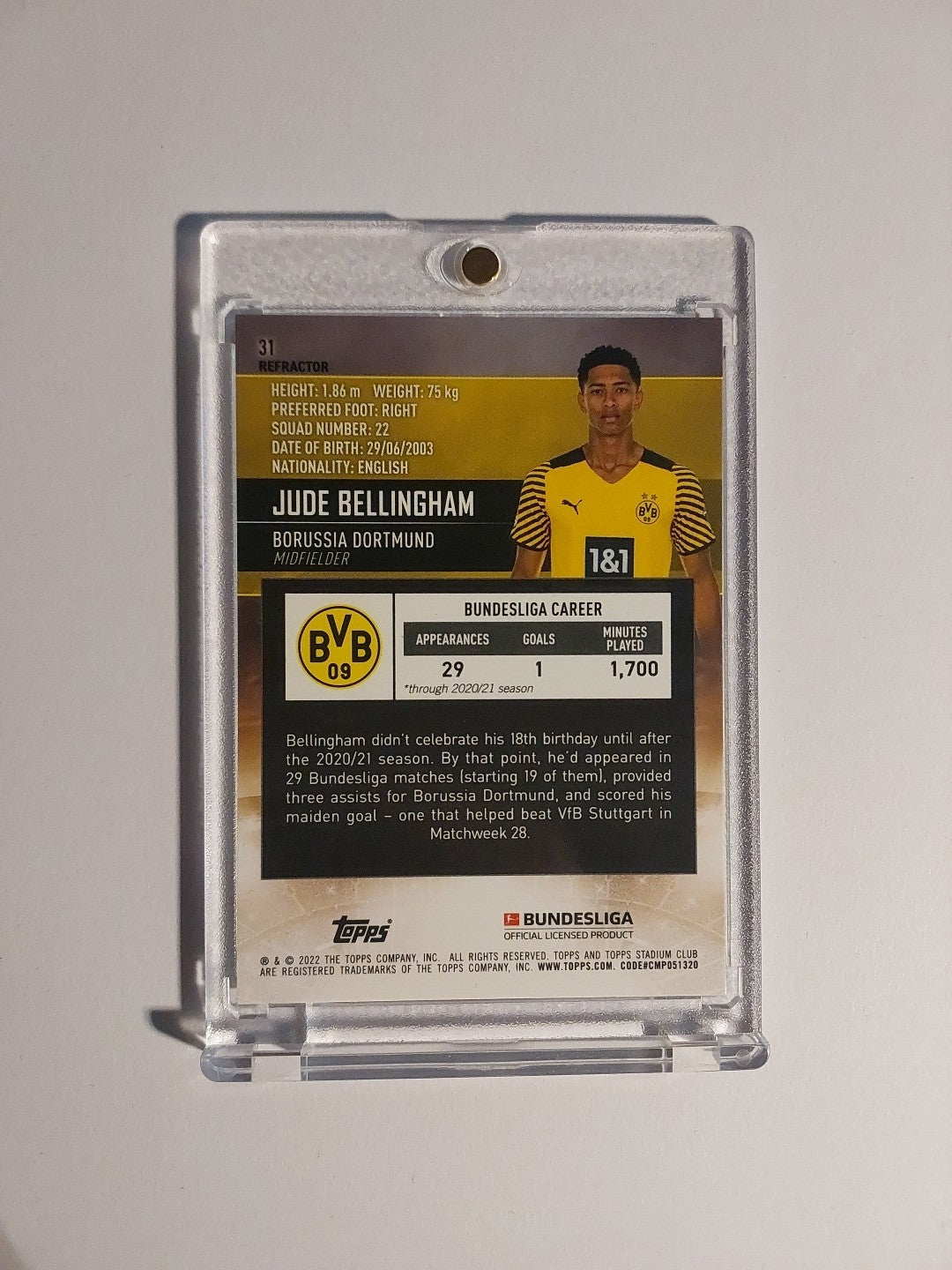 Topps Stadium Club 2021-22 Jude Bellingham Dortmund Parallel Refractor Rare Hit – Bild 2