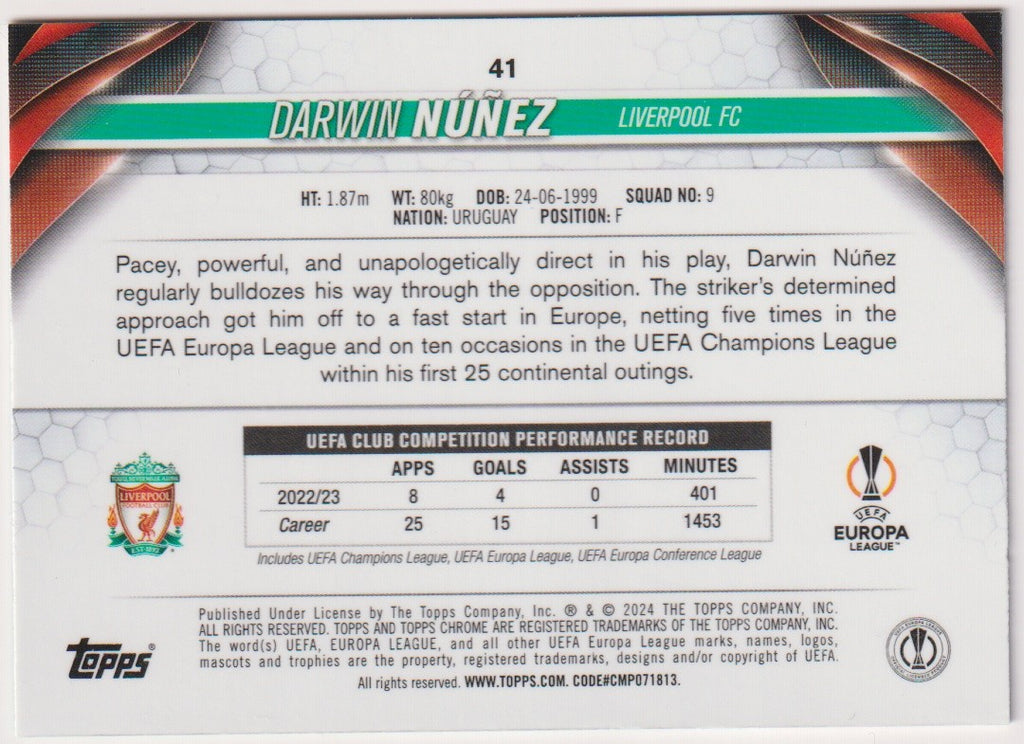 Topps Chrome 2024-25 Darwin Núñez Liverpool FC Parallel Rare – Bild 2