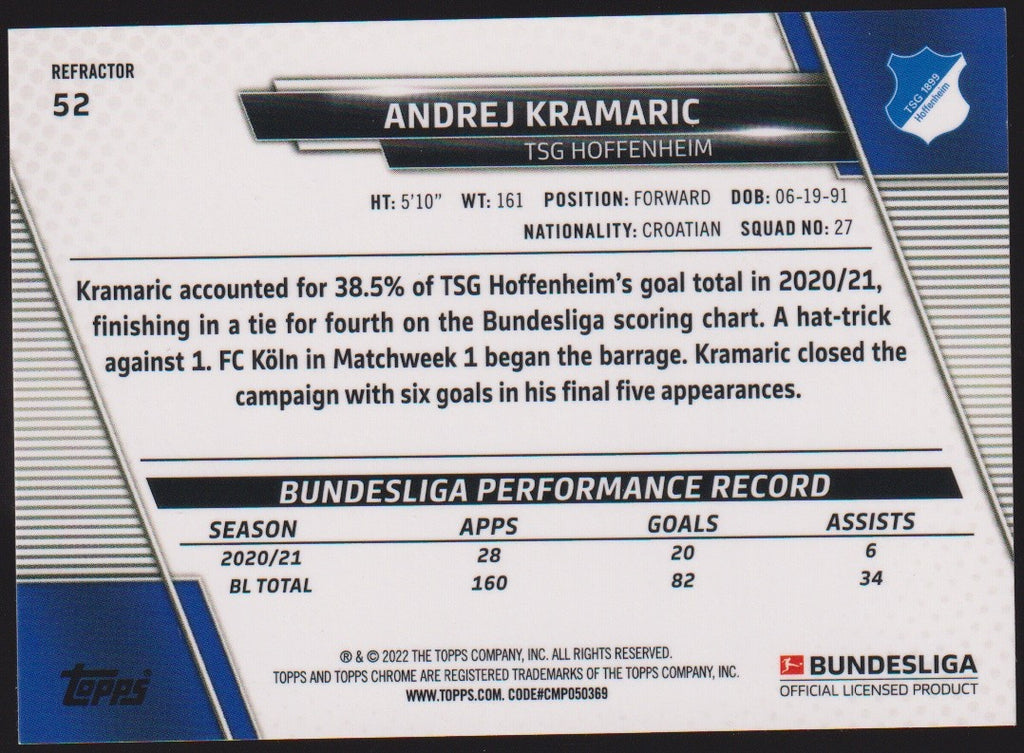 Topps Chrome 2020-21 Andrej Kramaric TSG Hoffenheim Parallel Refractor – Bild 2