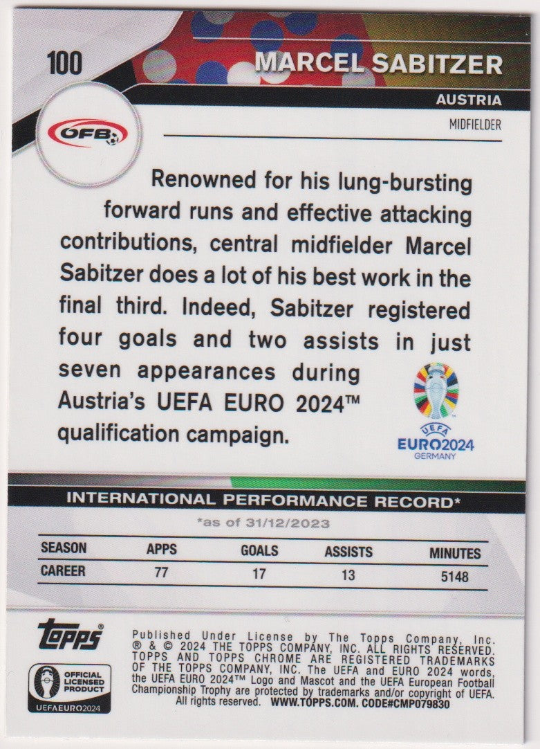 Topps Chrome 2023-24 Marcel Sabitzer Austria Parallel Rare – Bild 2