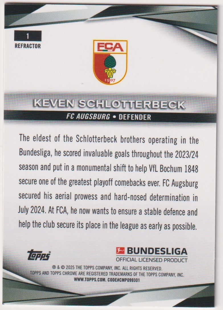 Topps Chrome Bundesliga 2024-25 Keven Schlotterbeck Augsburg Parallel Refractor – Bild 2