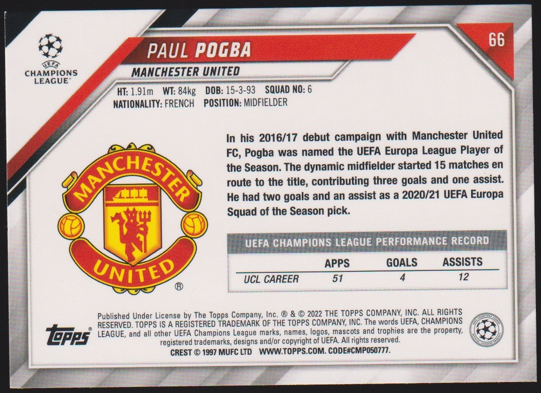 Topps 1st Edition 2022-23 Paul Pogba Manchester United Champions League Parallel – Bild 2