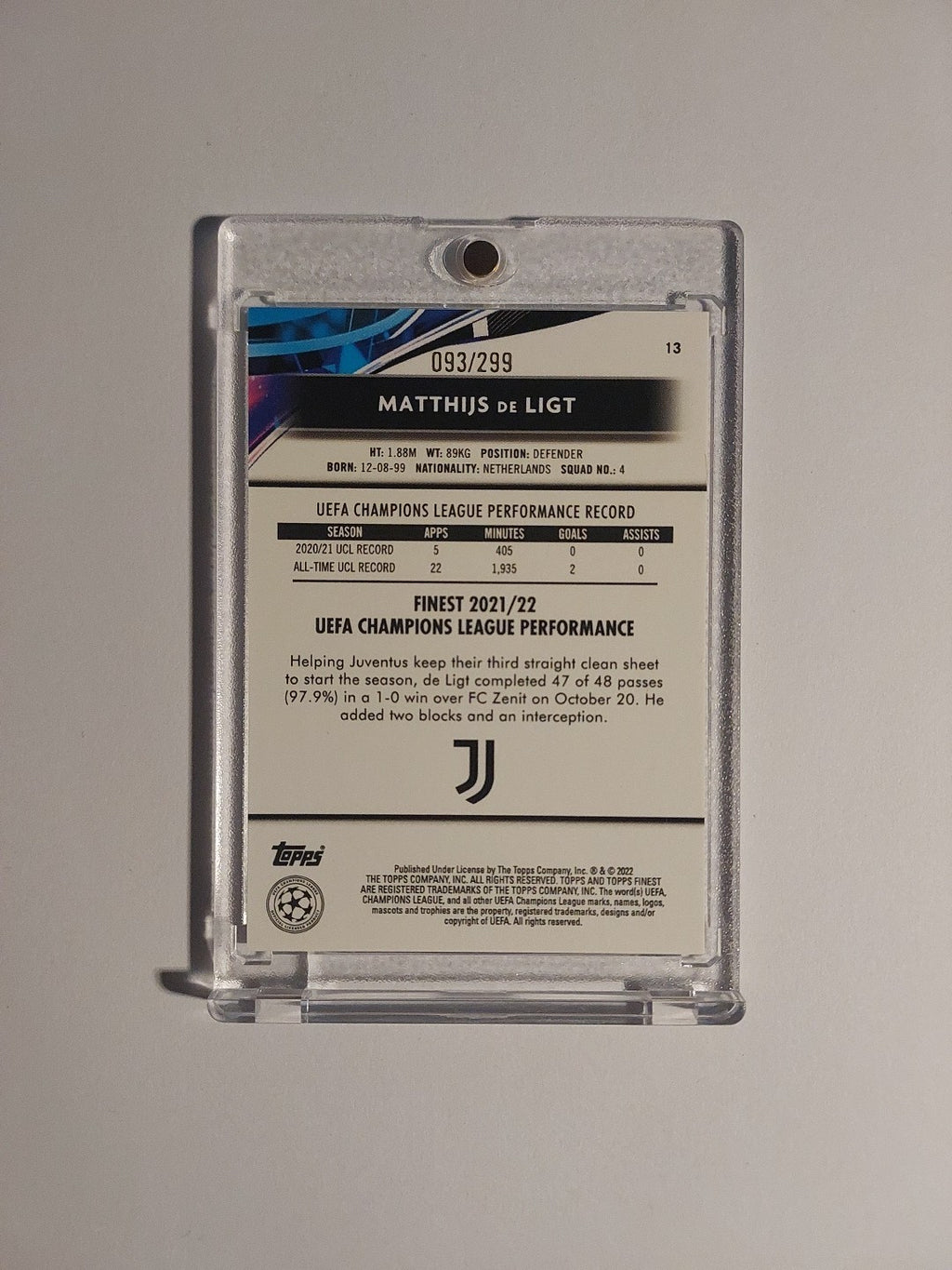 Topps Finest 2021-22 Matthijs De Ligt Juventus Turin Parallel 93/299 Refractor – Bild 2