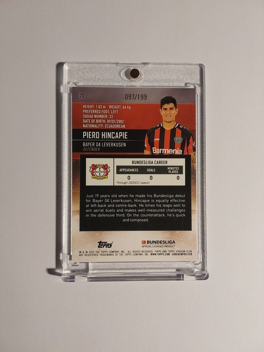 Topps Chrome Bundesliga 2021-22 Piero Hincapie Bayer Leverkusen Parallel 97/199 – Bild 2