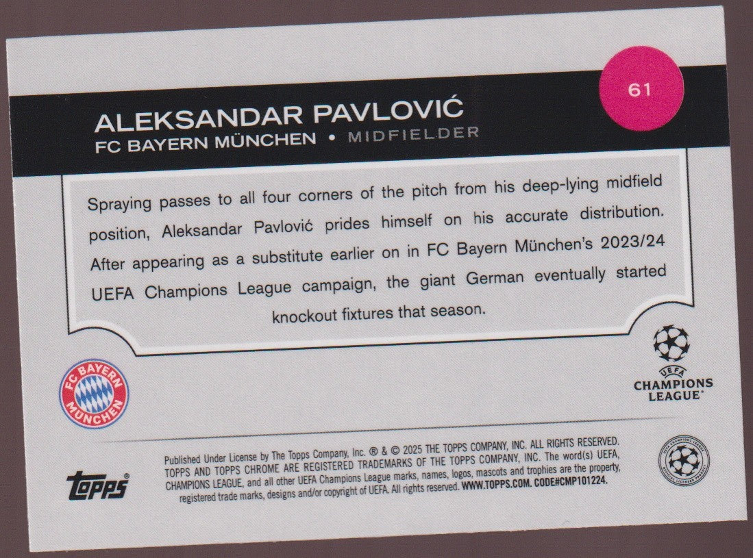 Topps 2024-25 Aleksandar Pavlović Rookie FC Bayern München Future Stars Parallel – Bild 2