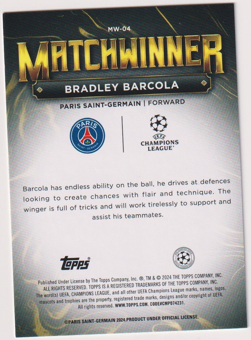 Topps Matchwinner 2023-24 Bradley Barcola Rookie Paris Saint-Germain Parallel – Bild 2