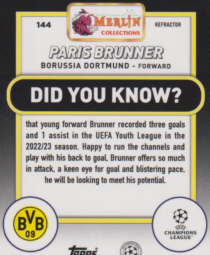 Topps Merlin 2023-24 Paris Brunner Rookie Borussia Dortmund Refractor – Bild 2