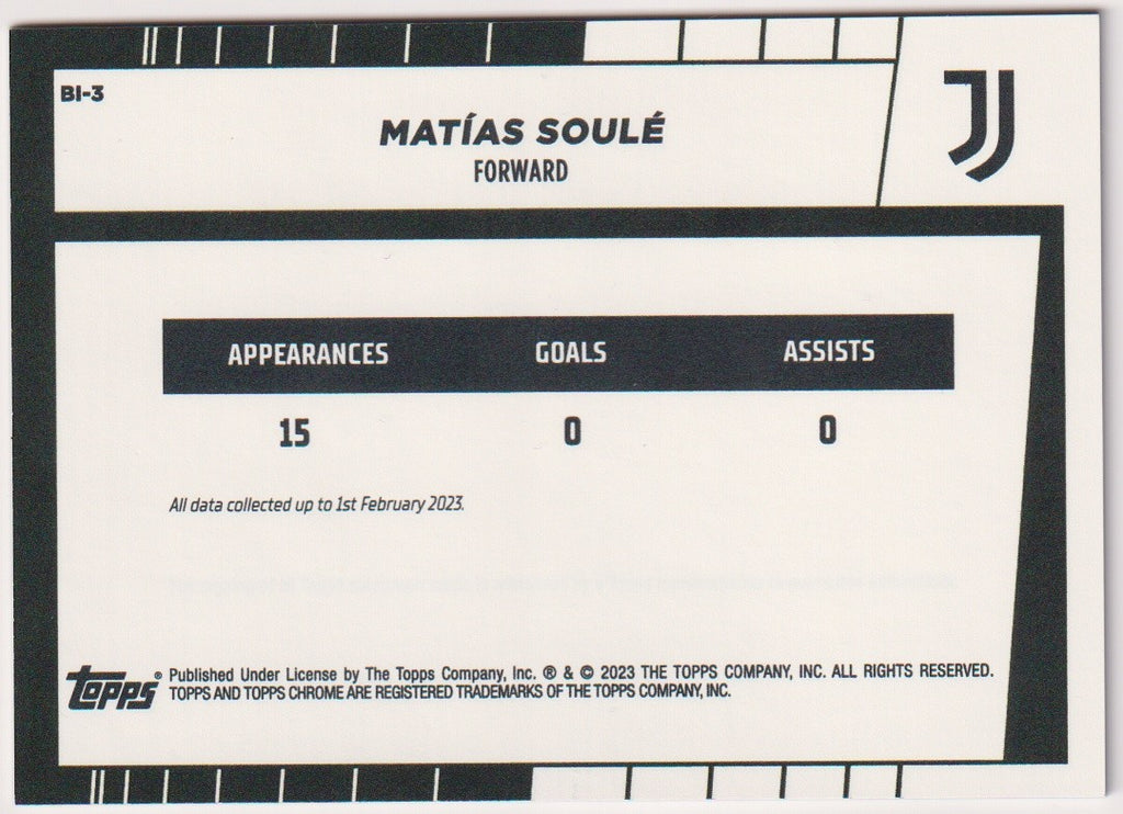 Topps Chrome 2022-23 Matías Soulé Rookie Juventus Parallel Rare Nr. BI-3 – Bild 2