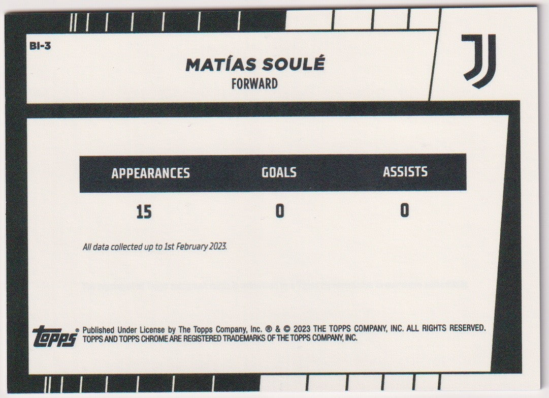 Topps Chrome 2022-23 Matías Soulé Rookie Juventus Parallel Rare Nr. BI-3 – Bild 2