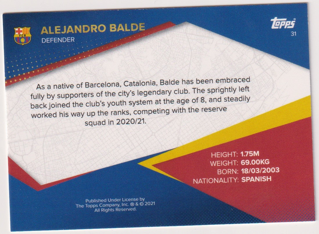 Topps 2021-22 Alejandro Balde Rookie FC Barcelona Parallel Rare – Bild 2