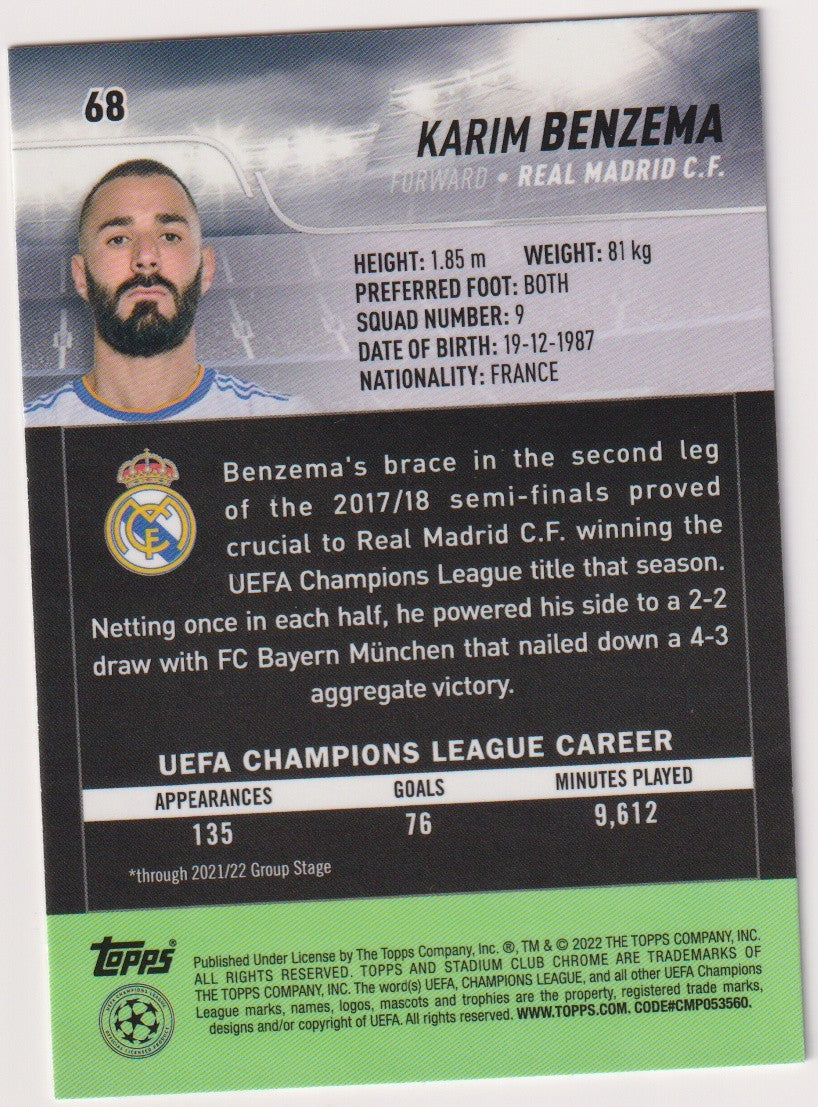 Topps Stadium Club Chrome 2021-22 Karim Benzema Real Madrid C.F. Parallel Rare – Bild 2