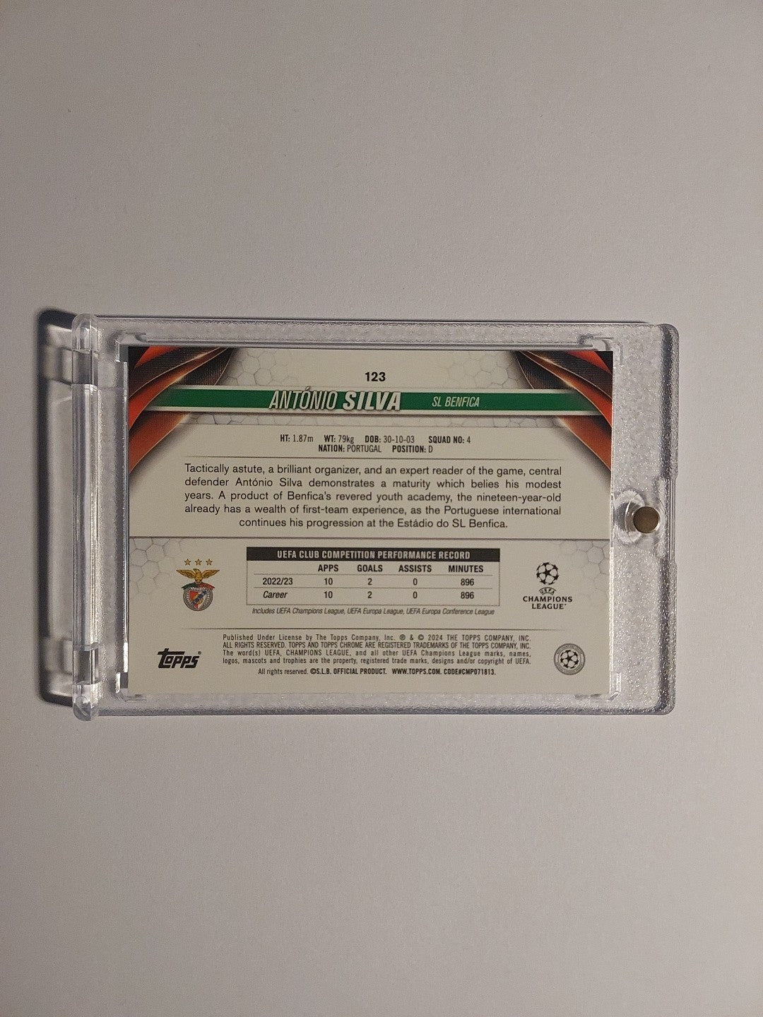 Topps UCC Chrome 2023-24 Antonio Silva Benfica Lissabon Parallel 92/225 Rookie – Bild 2