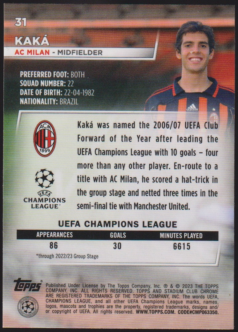 Topps Stadium Club Chrome 2022-23 Kaká AC Milan Parallel Rare – Bild 2