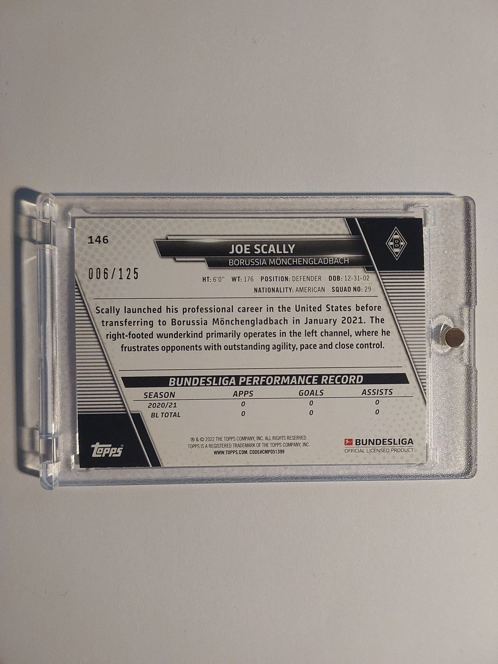 Topps Bundesliga 2021-22 Joe Scally Mönchengladbach Parallel 6/125 Refractor Hit – Bild 2