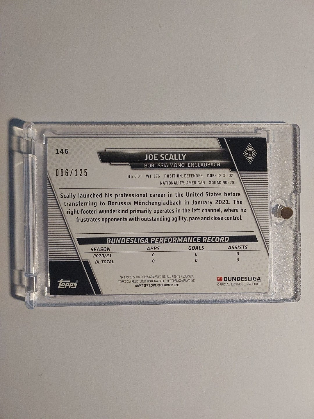Topps Bundesliga 2021-22 Joe Scally Mönchengladbach Parallel 6/125 Refractor Hit – Bild 2