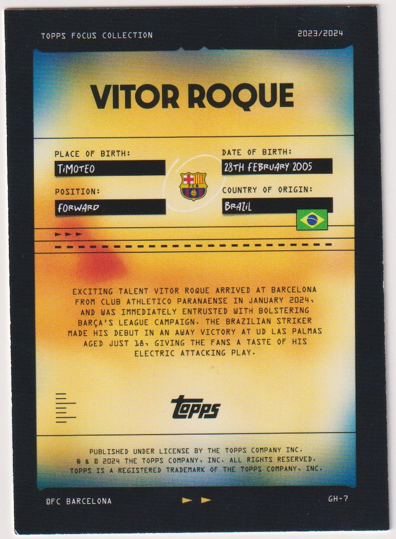 Topps Focus Collection 2023-24 Vitor Roque Rookie FC Barcelona Parallel Rare – Bild 2