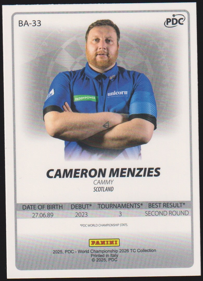 Panini PDC World Championship 2026 Cameron Menzies "Cammy" Refractor Parallel – Bild 2