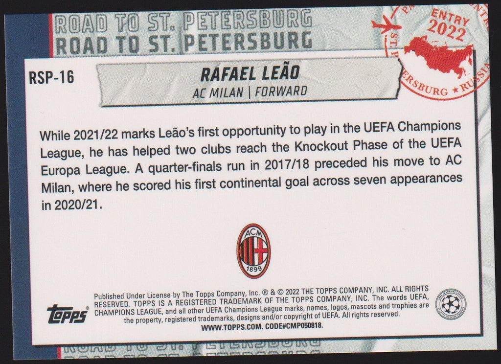 Topps Road to St. 2021-22 Rafael Leão AC Milan UEFA Champions League Parallel – Bild 2