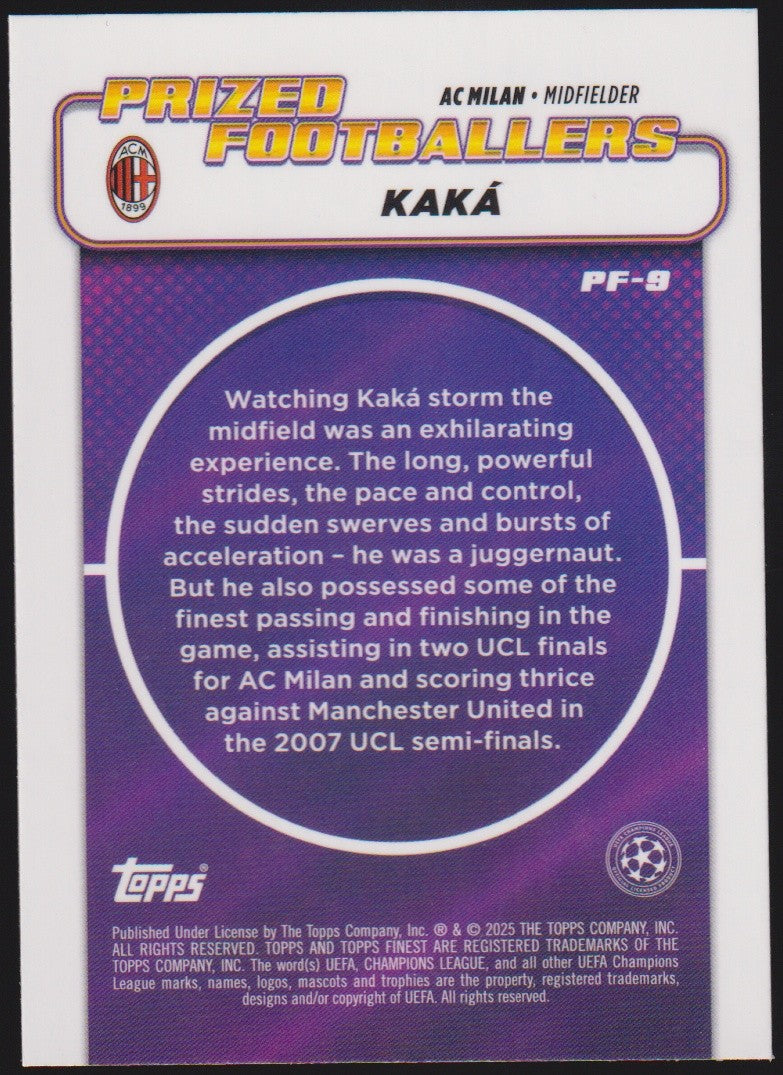 Topps Prized Footballers Kaká AC Milan Finest Parallel Rare Nr. PF-9 – Bild 2