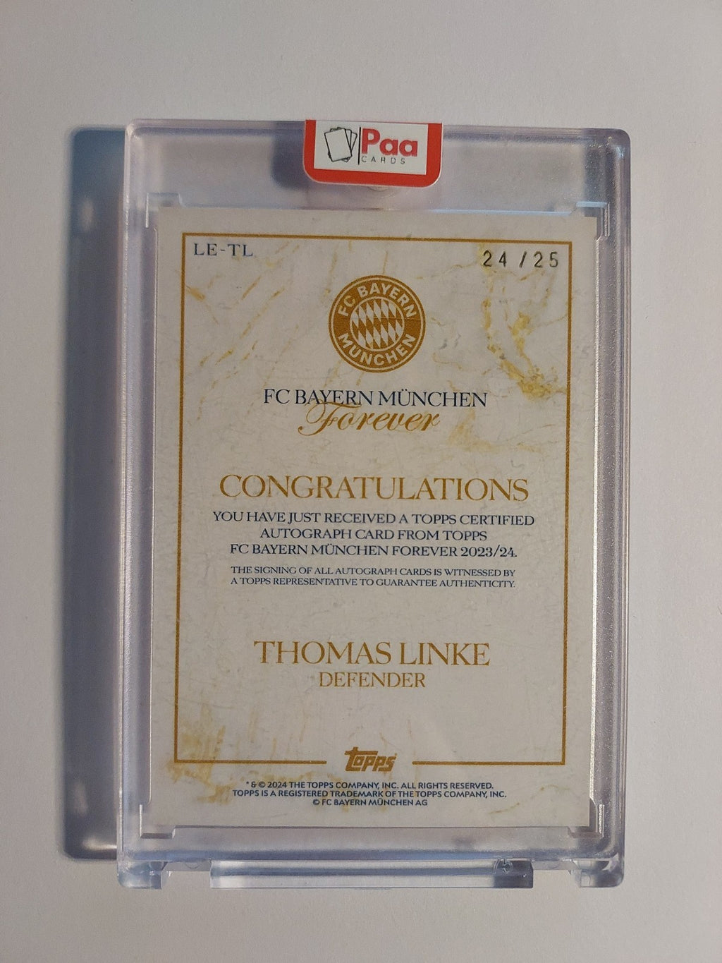Topps Bayern München Forever 2023-24 Thomas Linke Auto White Parallel 24/25 Rare – Bild 2