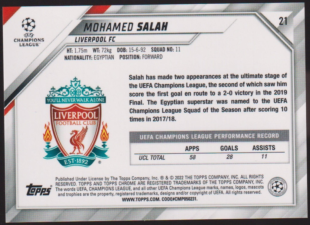 Topps Champions League 2021-22 Mohamed Salah Liverpool FC Parallel Rare – Bild 2