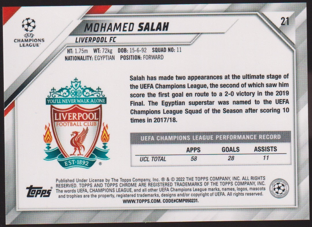 Topps Champions League 2021-22 Mohamed Salah Liverpool FC Parallel Rare – Bild 2