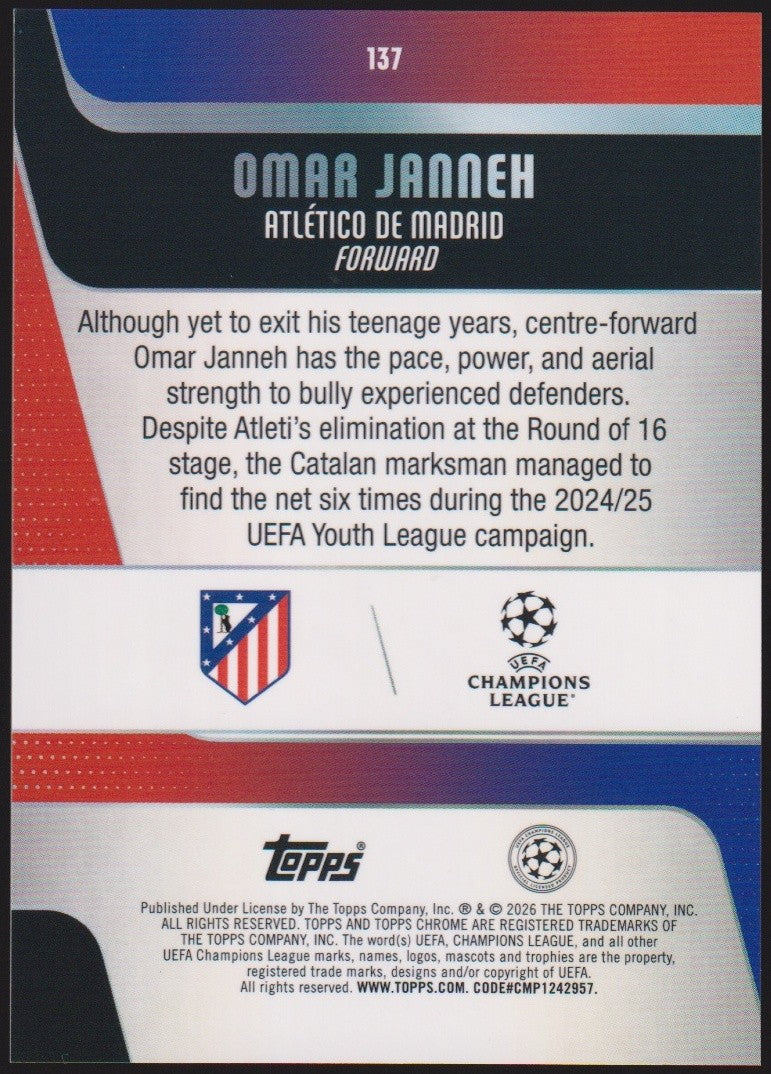 Topps 2024-25 Omar Janneh Atletico de Madrid Parallel 31/199 Rookie Refractor – Bild 2