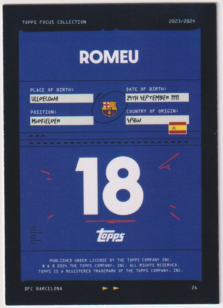 Topps Focus Collection 2023-24 Romeu FC Barcelona 2023/2024 Parallel Rare – Bild 2