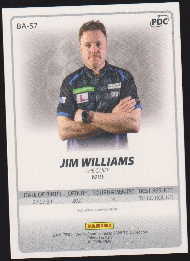 Panini PDC World Championship 2026 Jim Williams "The Quiff" Refractor Parallel – Bild 2